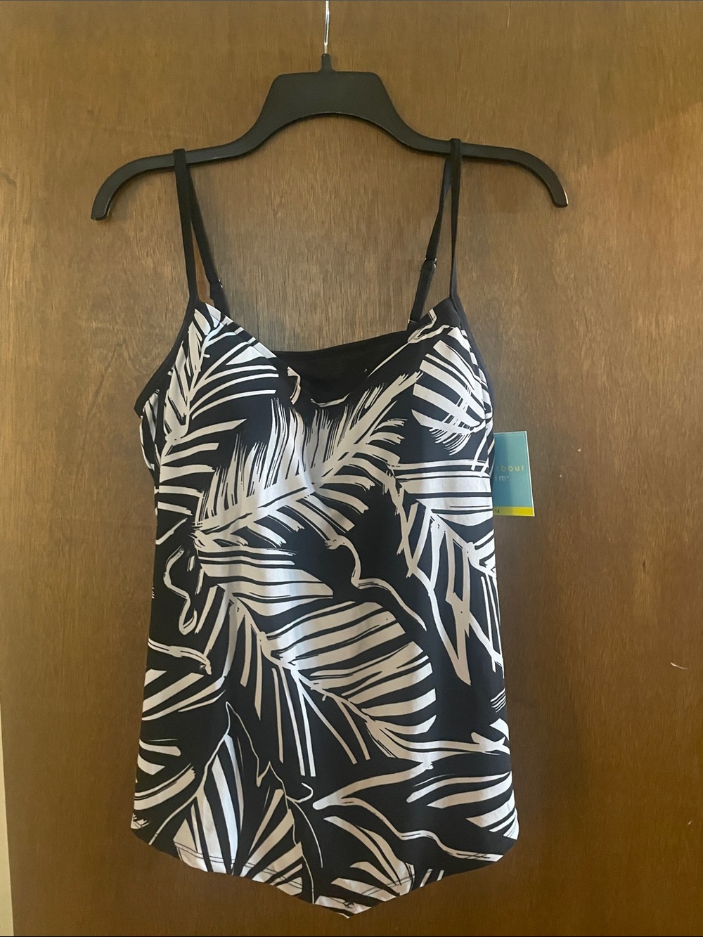 Black & White Palm-Print Women's Bikini Tankini Top